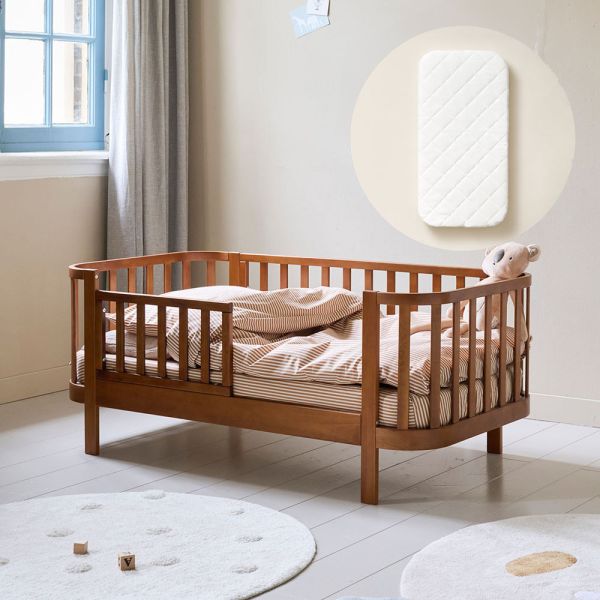 Toddler bed 70x140 cm with mattress made from wood in walnut from Petite Amélie