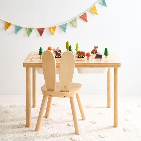 Wooden activity table in a natural finish made of bamboo measuring 73x53 cm from Petite Amélie