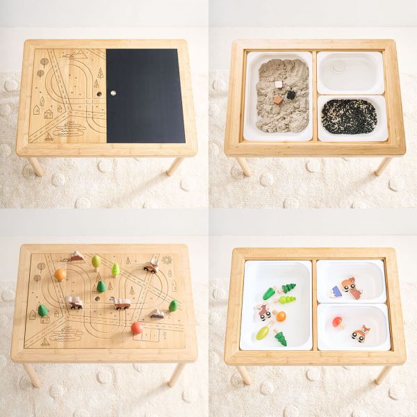 Baby wooden activity table designed with natural bamboo wood from Petite Amélie