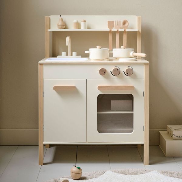 Beige toy kitchen made of MDF 55x32x76 cm with wood from Petite Amélie