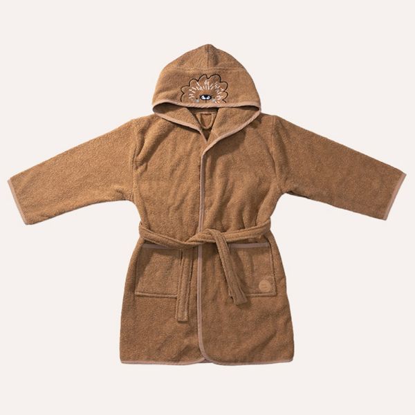 Children's bathrobe size 98-104 with lion design in caramel from Petite Amélie 