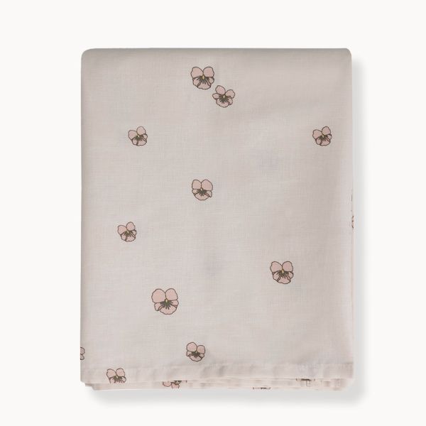 Cotton beige flat bed sheet with pink flowers 100x140 cm from Petite Amélie