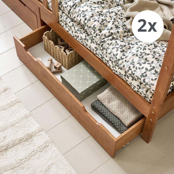 Kids storage for under cabin bed 200x90 cm made from wood in walnut from Petite Amélie