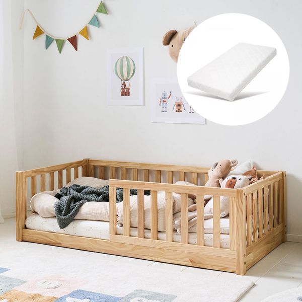 Toddler floor bed Nid in natural with mattress and size of 70x140 cm from Petite Amélie