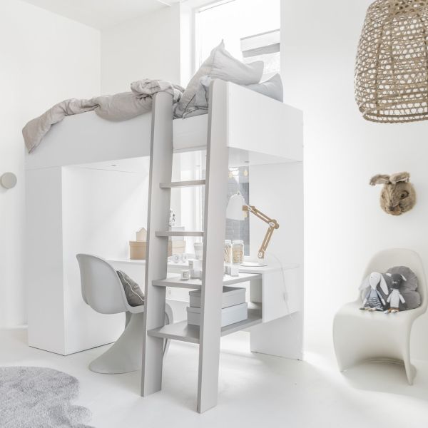 High sleeper with desk and wardrobe from wood in white from Petite Amélie