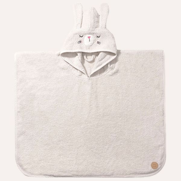 Hooded poncho towel 52x63 cm in beige with bunny design made of organic cotton from Petite Amélie 