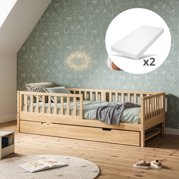 Kids trundle bed Plume in natural wood 90x200 cm from Petite Amélie