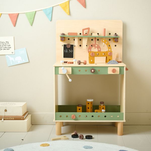 Kids workbench in green 51x29.5x82.5 cm made of wood from Petite Amélie