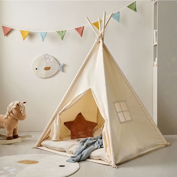 White teepee tent 158 cm tall made from cotton and pine wood from Petite Amélie