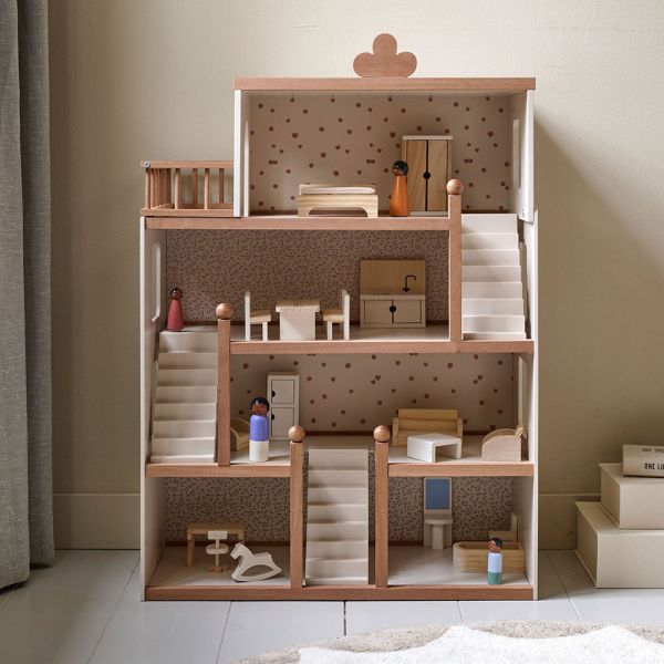 Wooden dolls house Fleur 87 cm in beige and walnut from Petite Amélie 