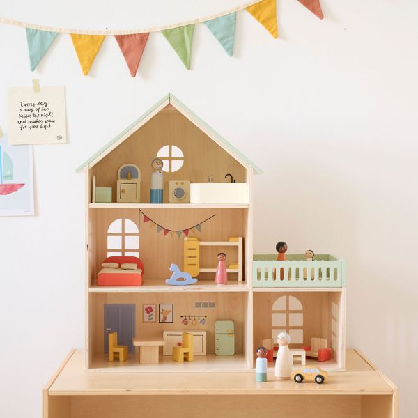 Wooden dolls house in multicoloured 56x22x60 cm made of solid wood from Petite Amélie