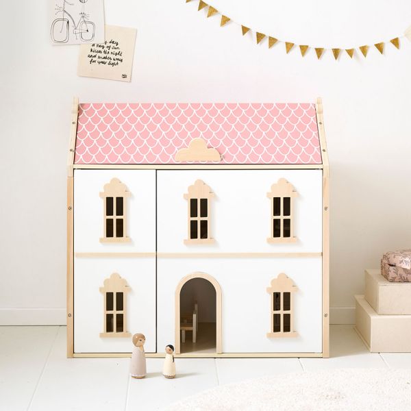 Wooden dolls house Victoire 66 cm in white and pink from Petite Amélie