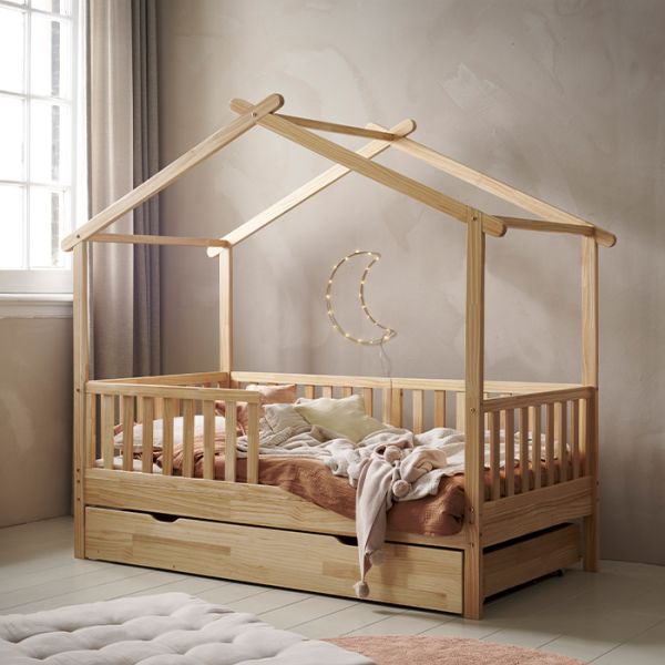 Wooden house bed 80x160 cm from wood in natural from Petite Amélie