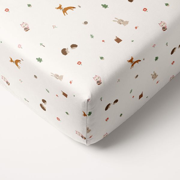 Woodland cot bed fitted sheet in off-white 60x120 cm made of organic cotton from Petite Amélie