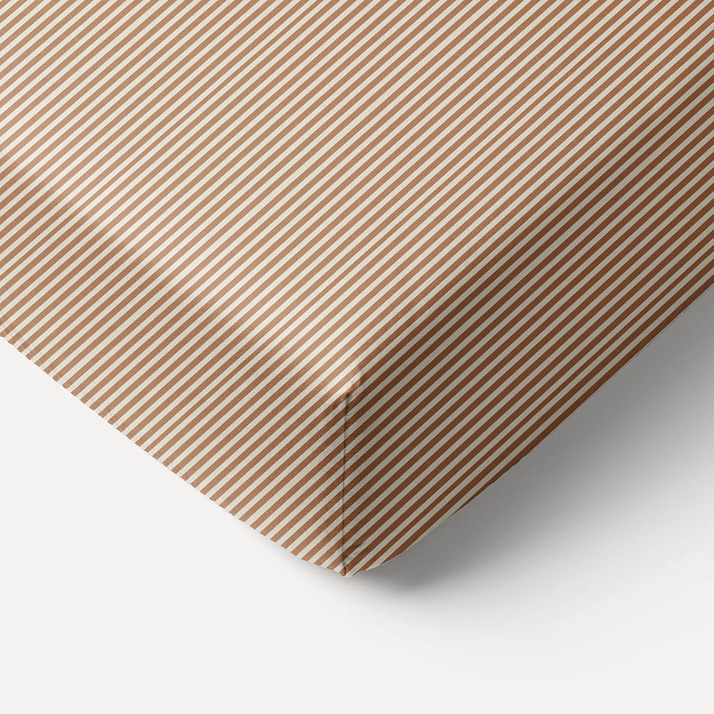 TODDLER BED FITTED SHEET 70 X 140 CM «STRIPED» | BEIGE AND CARAMEL