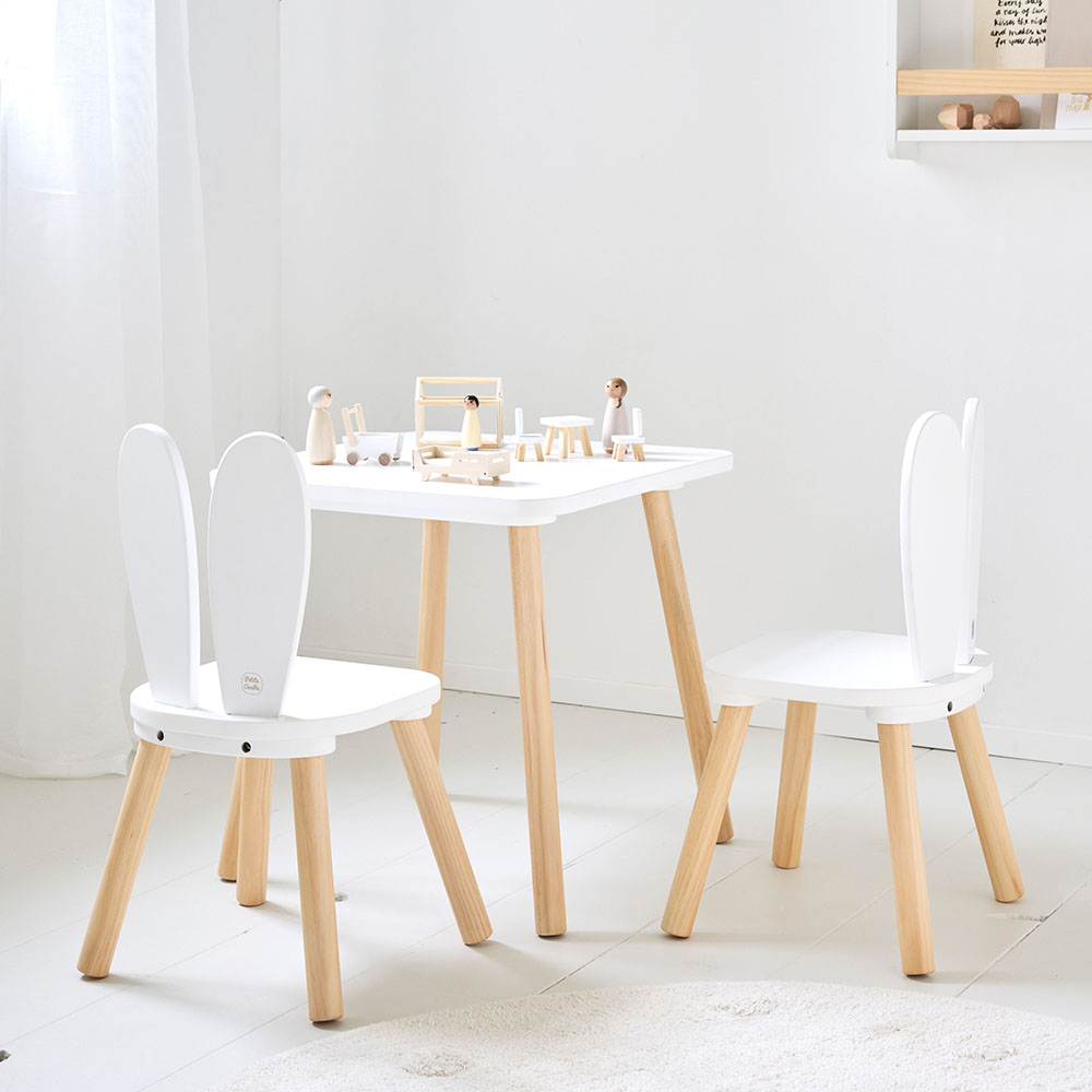 Children s Table Set with Bunny Chairs White Petite Amelie